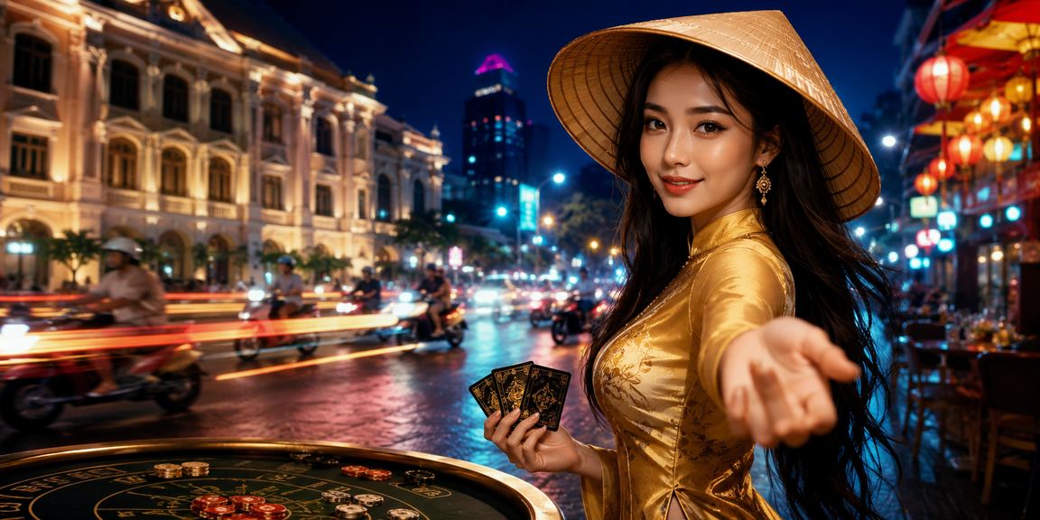 Người chơi card game tại Hồ Chí Minh với nón lá truyền thống